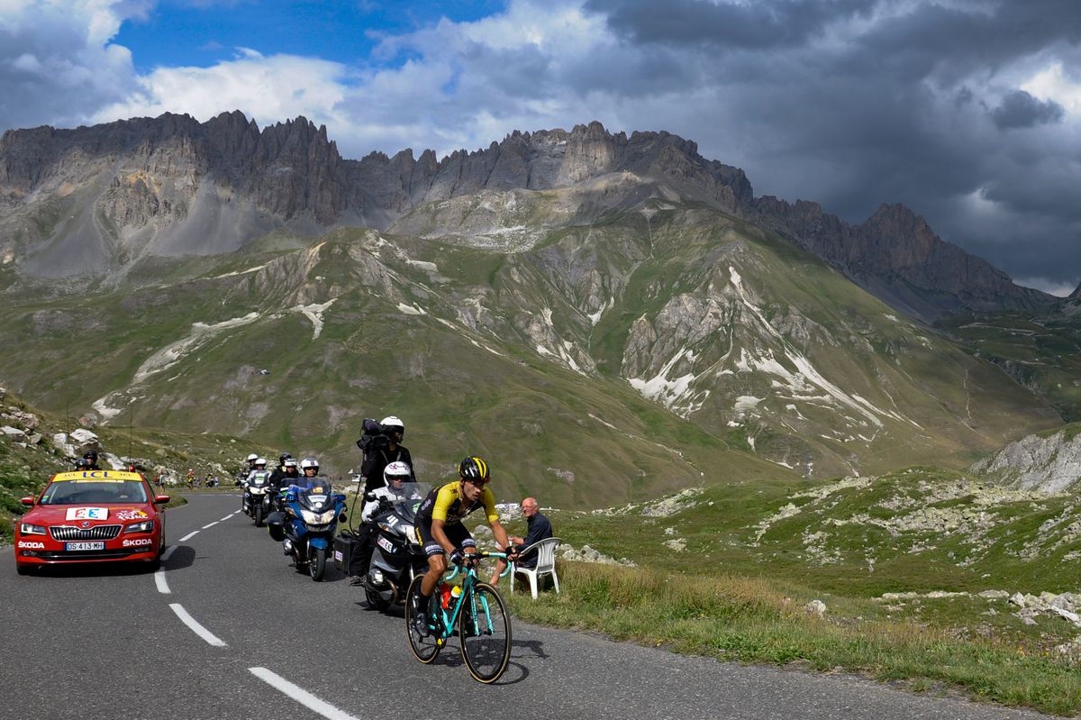 Primoz Roglic riding solo on the Col de Galibier before going on to win stage 17 in Serre-Chevalier