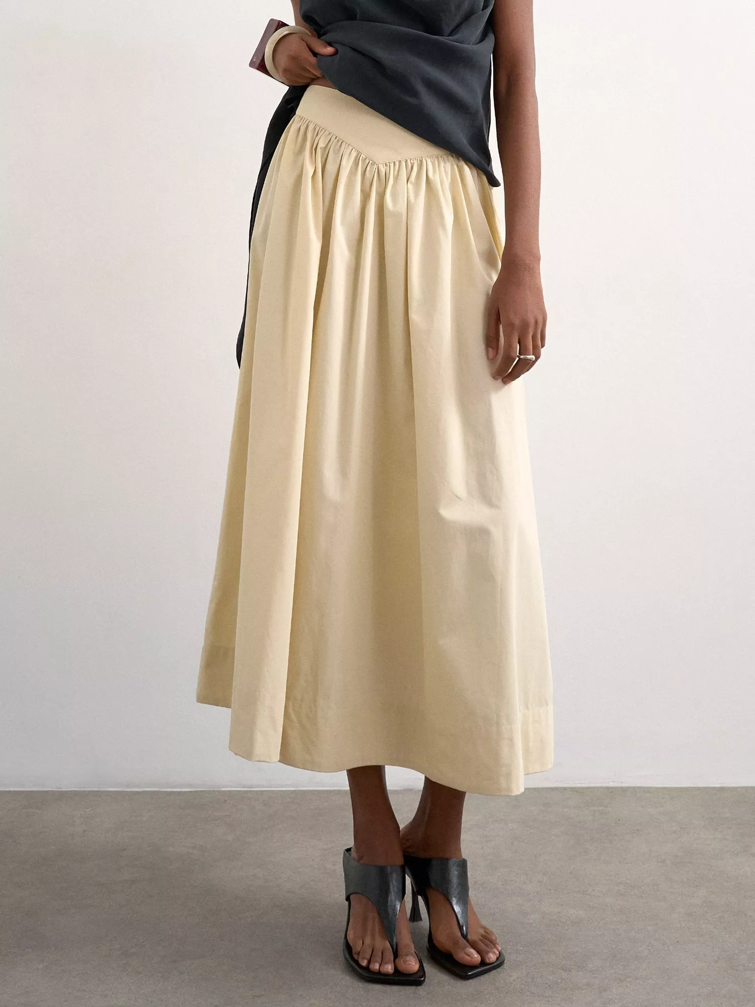 Topshop Drop Waist Saloon Maxi Skirt, Light Yellow