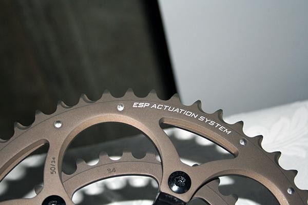 Campagnolo's new ESP actuation system creates two upshift and two downshift areas on the chainring for smoother changes.