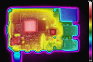 Thermal Image of Raspberry Pi 4 with Launch Firmware. Image Credit: Gareth Halfacree