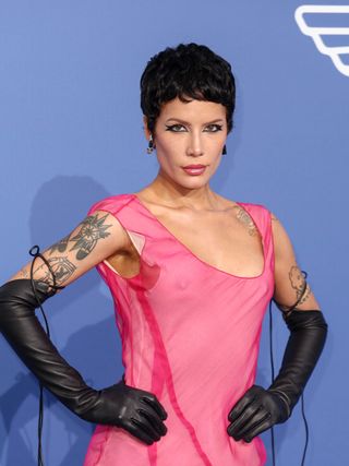 A person, Halsey, with a wolf cut hairstyle.