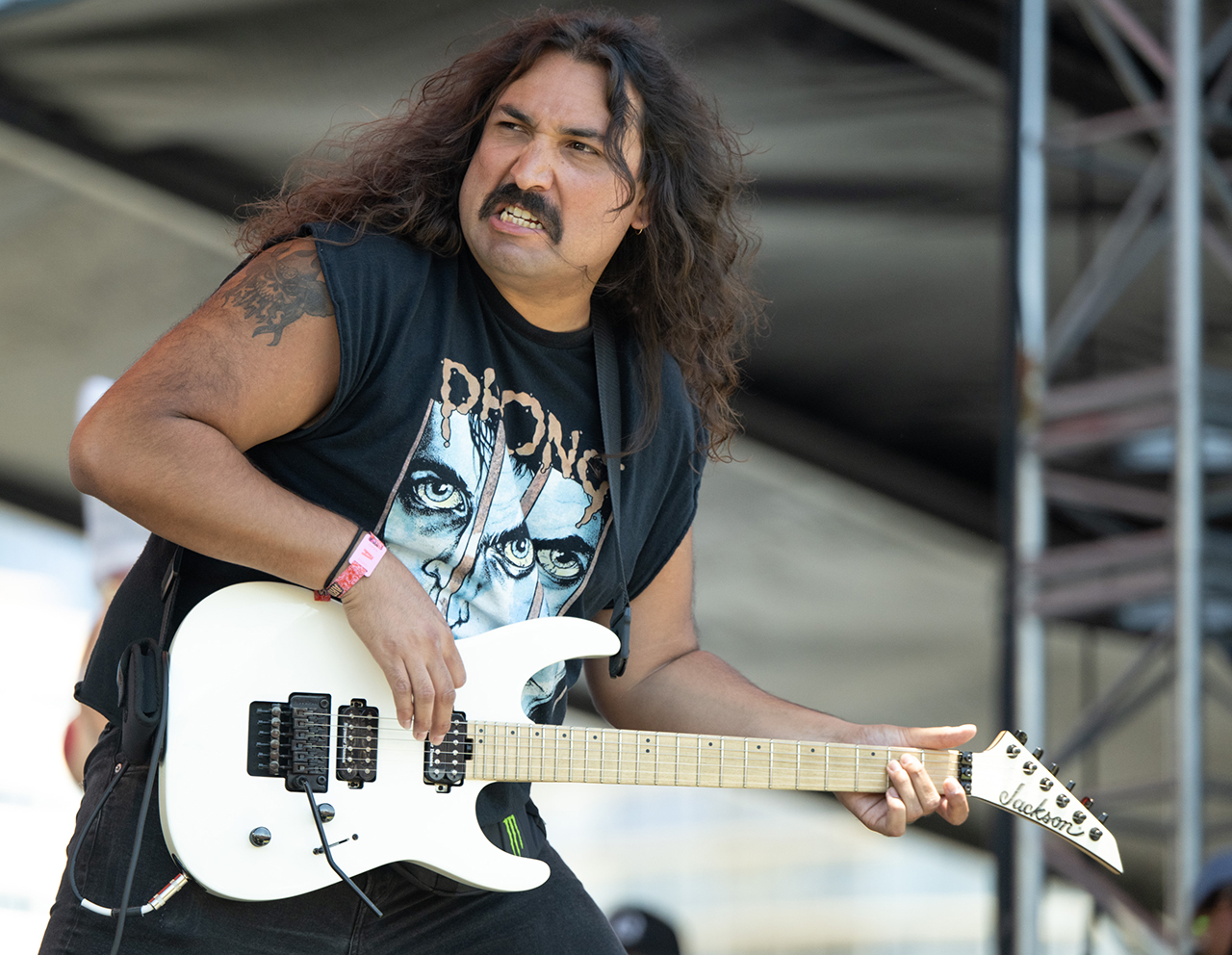 Guitarist Cody Chavez of Drain performs onstage during day 1 of Warped Tour at Shoreline Waterfront on July 26, 2025 in Long Beach, California.