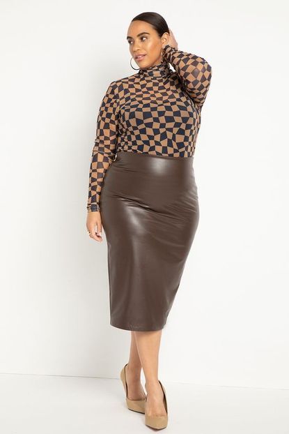 Faux Leather Column Skirt