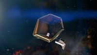 An illustration of a structure in space that looks like a heptagon.