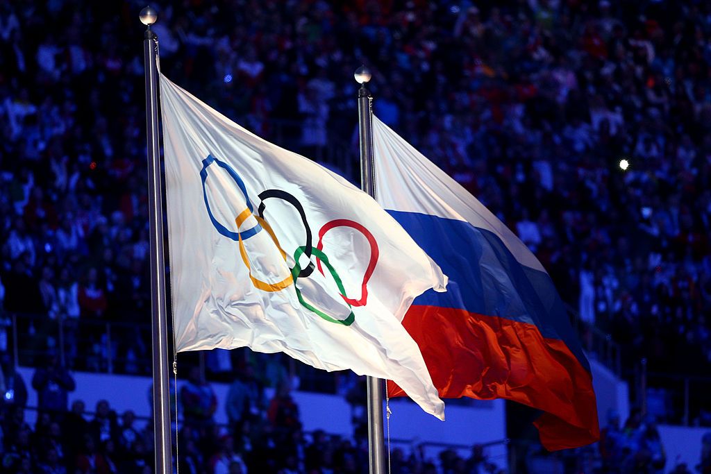 Russian and Olympic flags