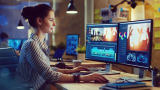 download Premiere Pro - A woman working on Premiere Pro. 