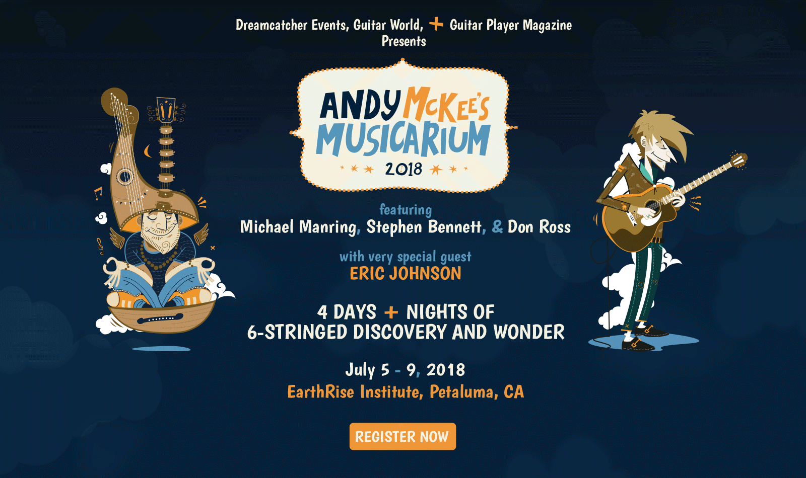Andy McKee's Musicarium will take place July 5 - 9, 2018, in Petaluma, CA.