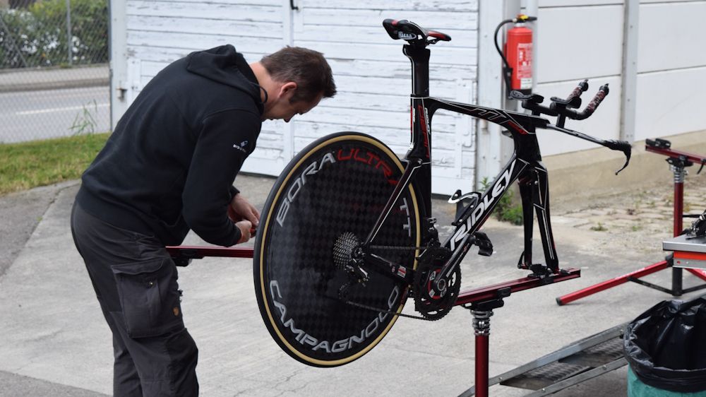The mechanics were working on the bikes four hours before the first rider set off