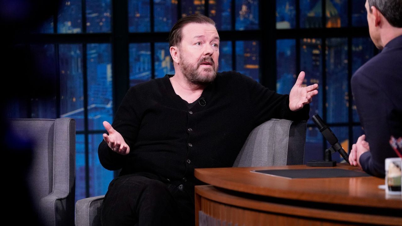 Actor/comedian Ricky Gervais during an interview with host Seth Meyers on March 13, 2019