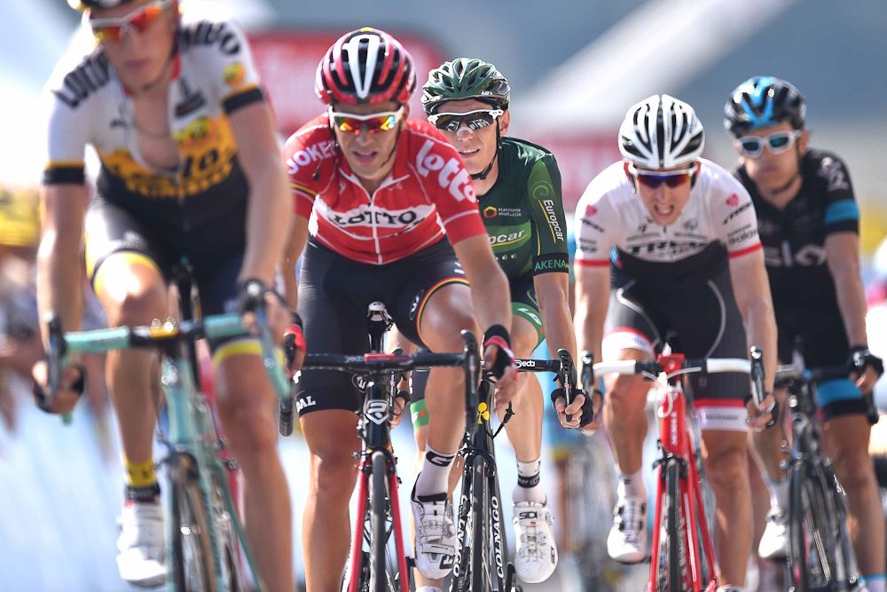 Pierre Rolland finishes stage 14.