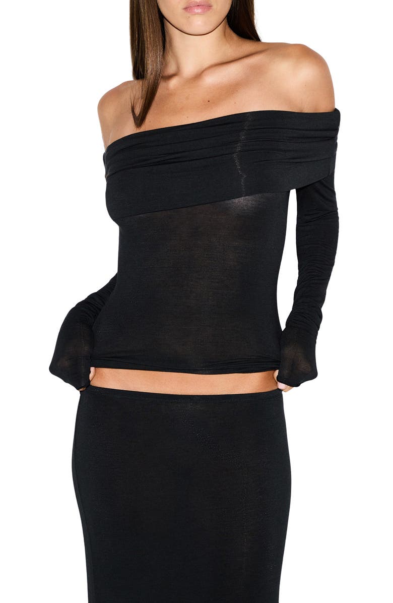 Sheer Modal Off the Shoulder Long Sleeve Top