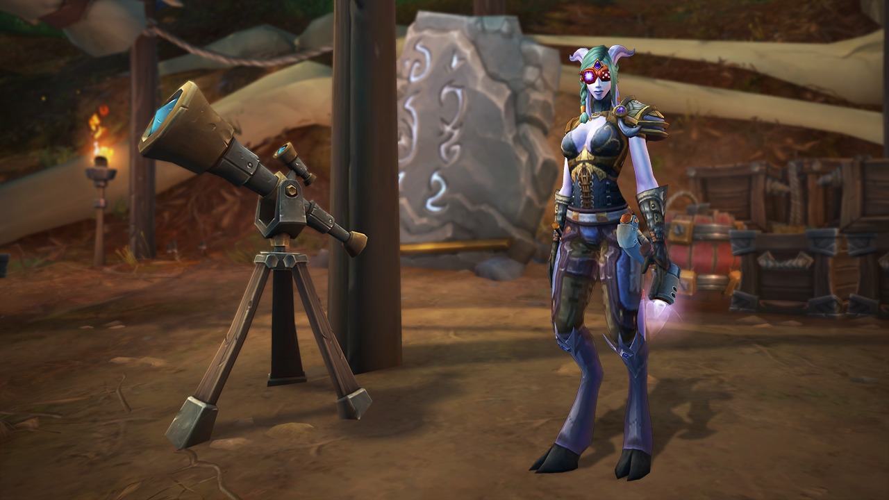 World of Warcraft Azerothian Archives - a draenei is standing near a telescope