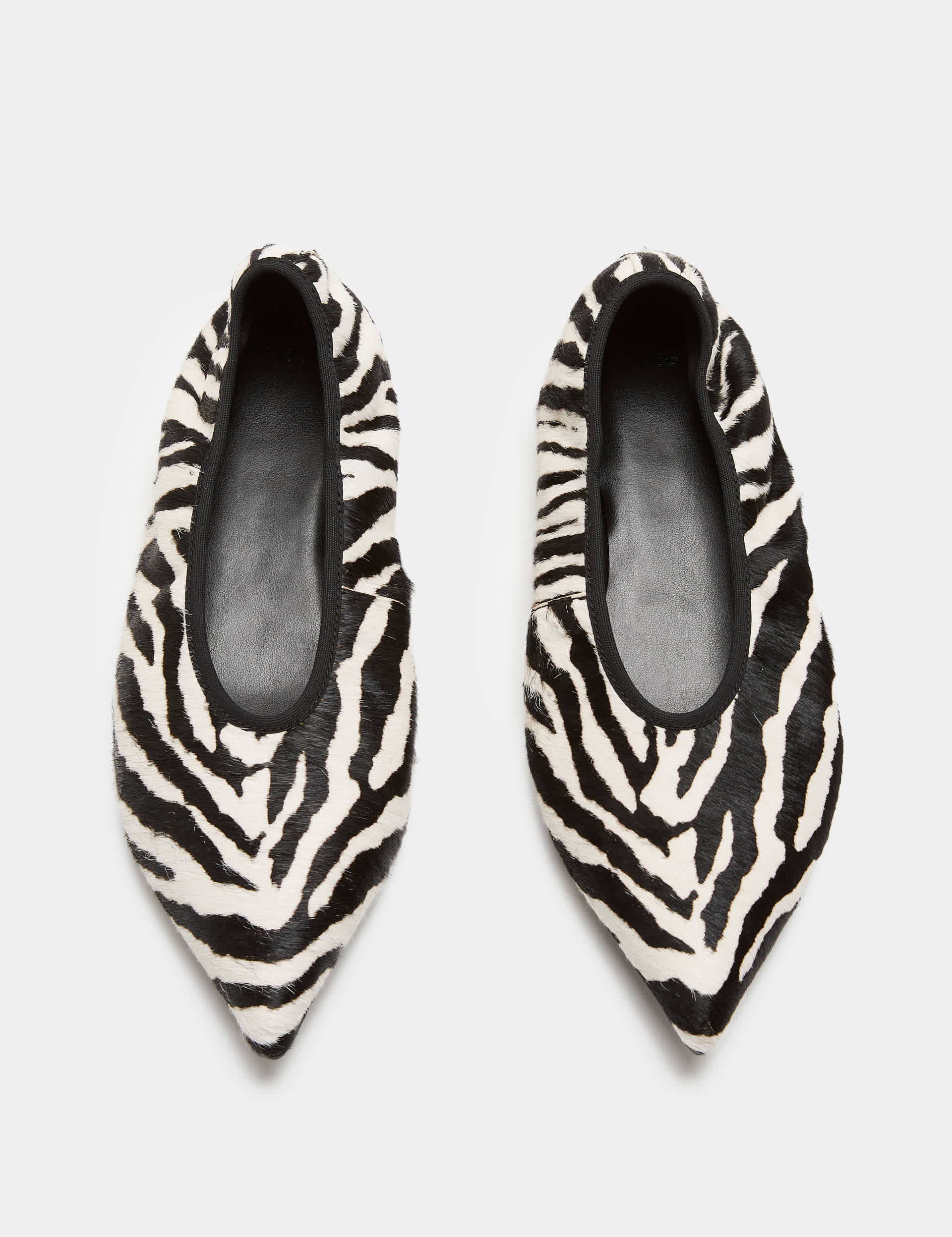 Leather Zebra Print Slip on Pointed Ballet Pumps