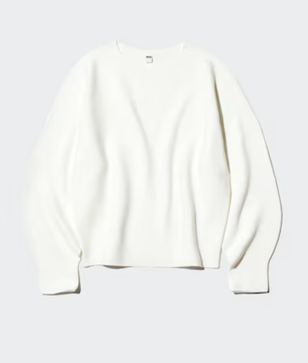 Uniqlo, 3d Knit Seamless Cotton Crew Neck Volume Sleeve Jumper