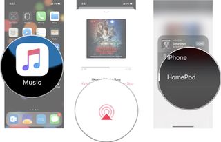 Launch an AirPlay supported app, then tap the AirPlay icon, then tap the HomePod