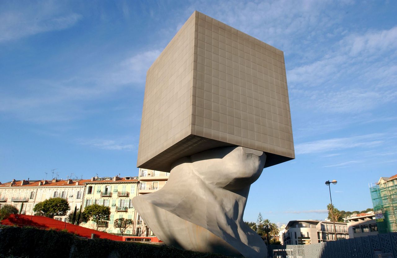 La Tete Carree sculpture by Sacha Sosno in Nice, France