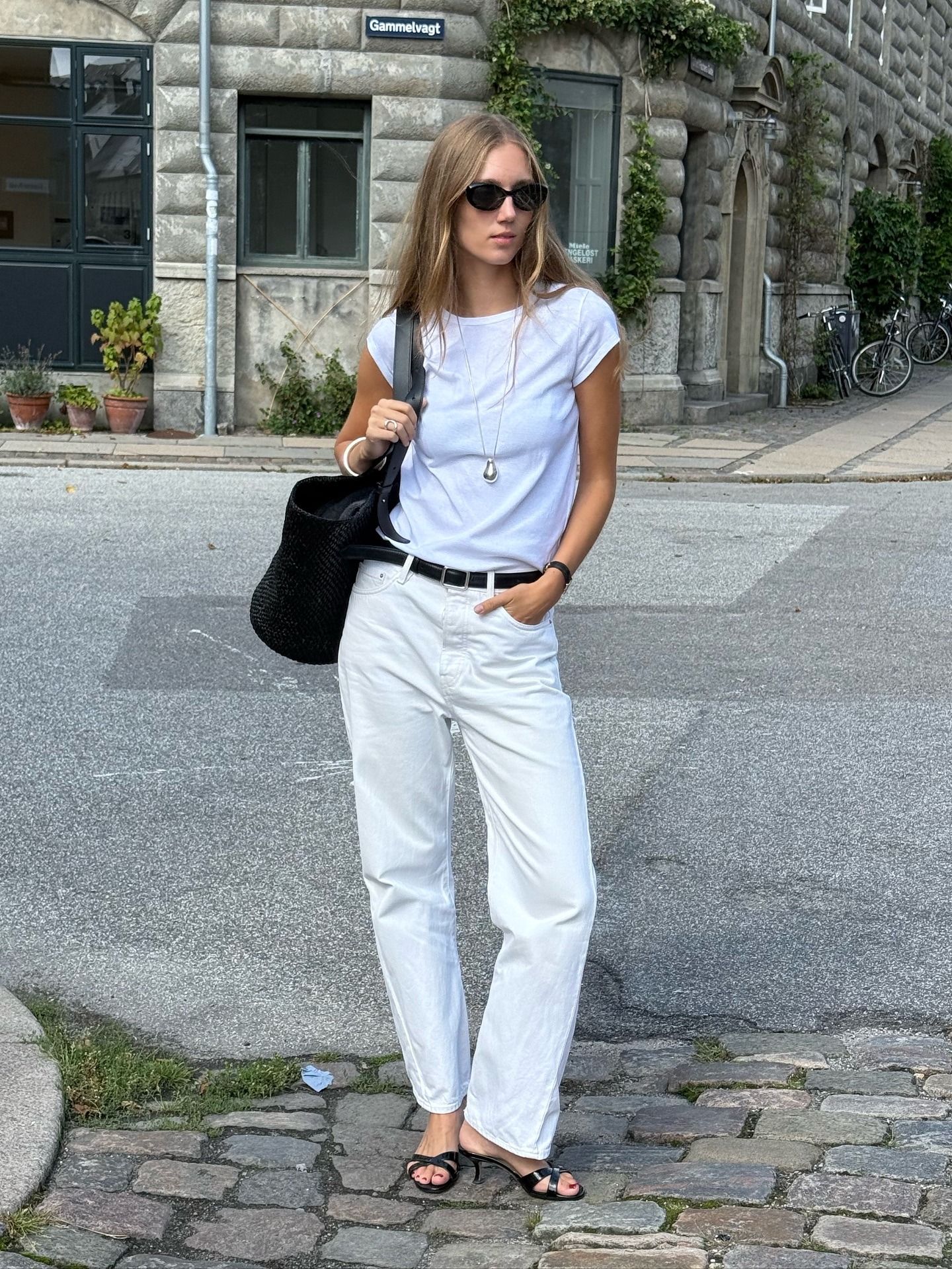 @amaliemoosgaard wearing a white denim outfits spring 2026