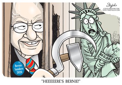 Political Cartoon U.S. Bernie Sanders Statue of Liberty The Shining