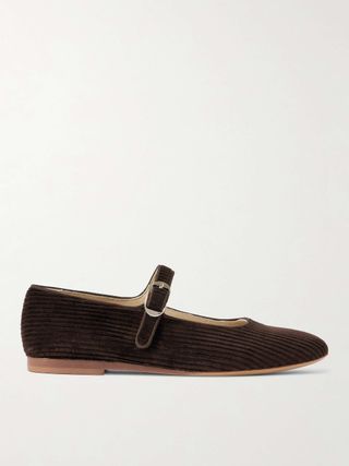 Grosgrain-Trimmed Corduroy Mary Jane Ballet Flats