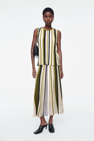 Cos, Striped Knitted Midi Skirt