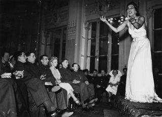 American-born French entertainer Josephine Baker performs for troops at the British Leave Club