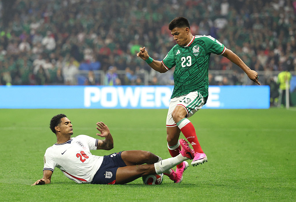 Jarrel Quansah was shown a straight red card for a high tackle on Jesus Gallardo