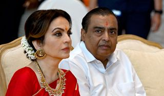 Billionaire tycoon and Chairman of Reliance Industries Mukesh Ambani with his wife Nita Ambani