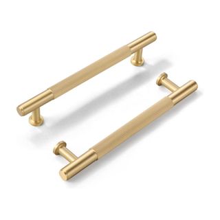 two brass cabinet handles