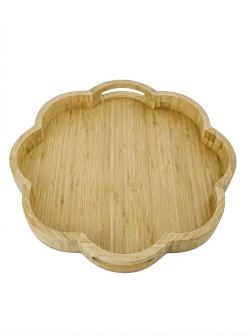Natural Scalloped Floral Bamboo Tray