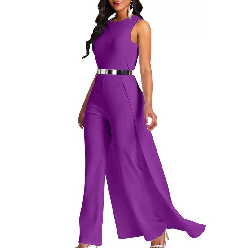 VERWIN, Overlay Embellished Plain Women's Jumpsuit