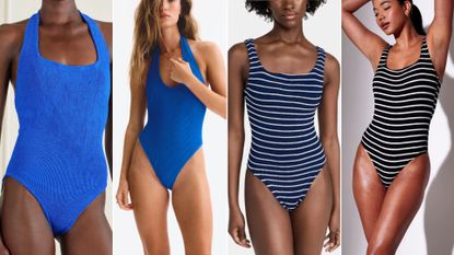 Four models wearing swimsuits 