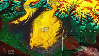 Psychadelic false-color image of a glacier