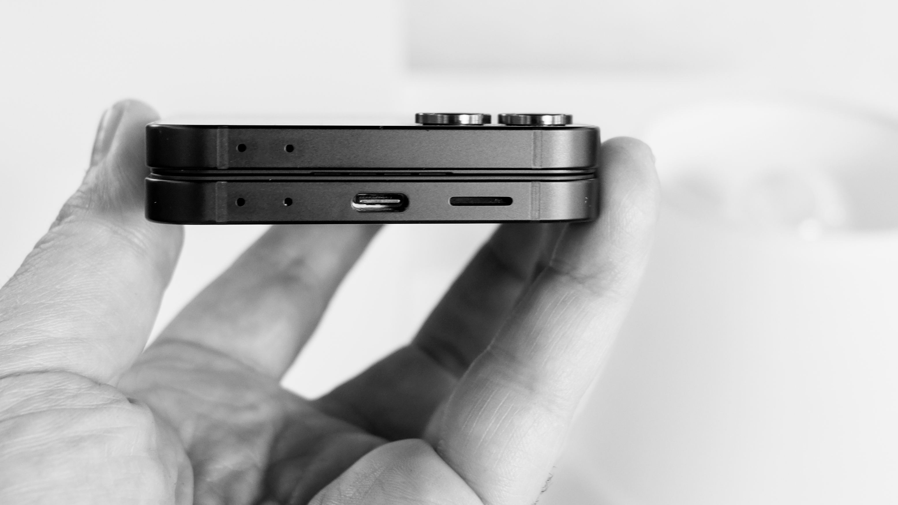 Samsung Galaxy Z Flip 7 FE from bottom showing USB-C port