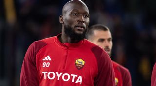 ROME, ITALY - JANUARY 20: Romelu Lukaku of AS Roma pre-game warm up during the Serie A TIM match between AS Roma and Hellas Verona FC - Serie A TIM at Stadio Olimpico on January 20, 2024 in Rome, Italy. (Photo by Ivan Romano/Getty Images)