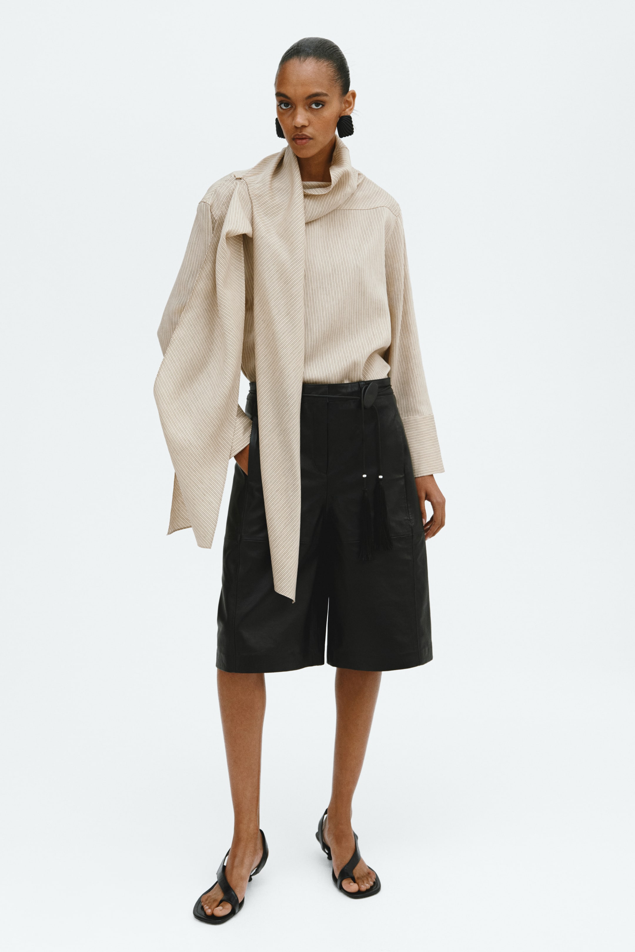 Linen-Blend Blouse With Scarf Collar