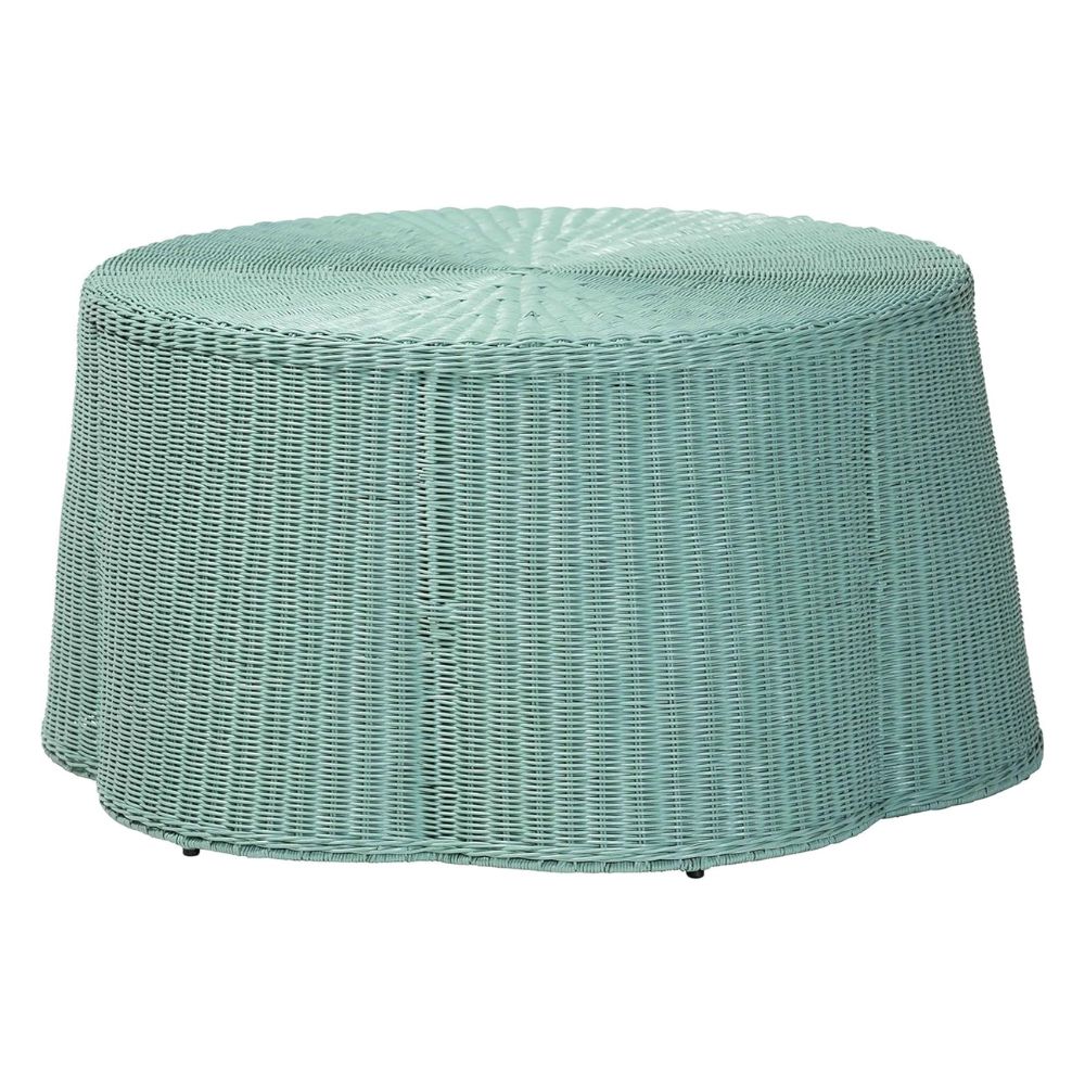 bali & pari Palm Scalloped Rattan Coffee Table - Seafoam Green