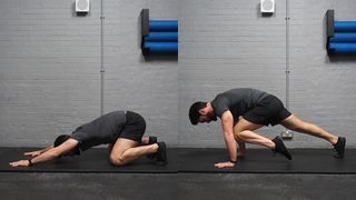 Trainer Luke Goulding performs two positions of the loaded beast to mountain climber