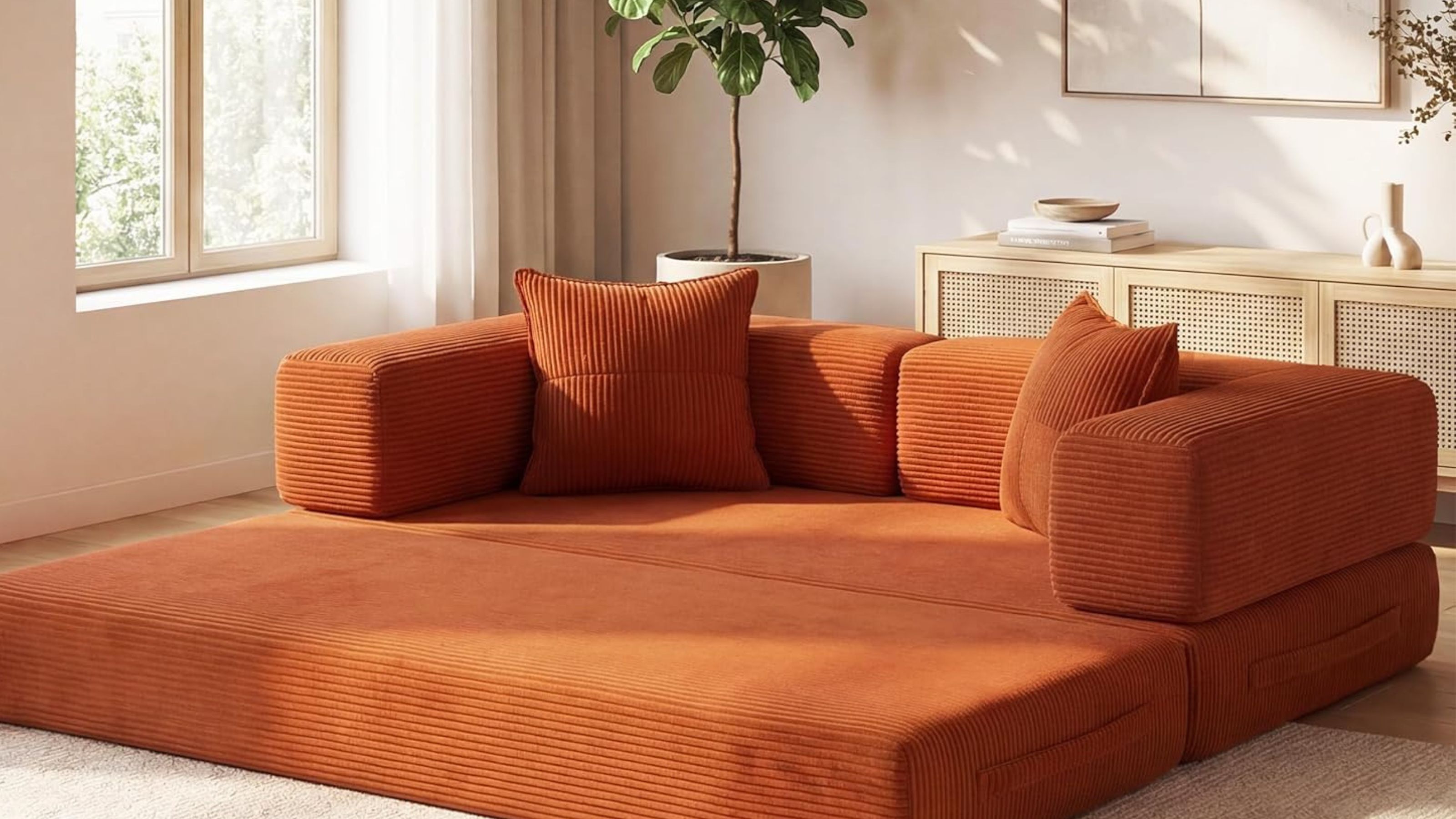 Vipbear 2 Seater Boneless Sofa Bed, 5-in-1 Convertible Modular Couch