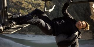 Ethan Hunt hanging from a helicopter