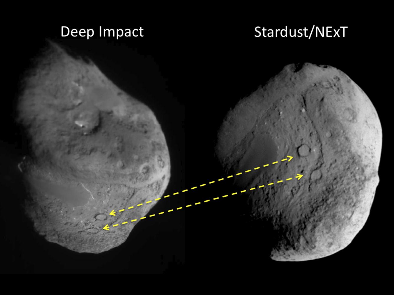 Comet Tempel 1 Comparison photos from Stardust and Deep Impact