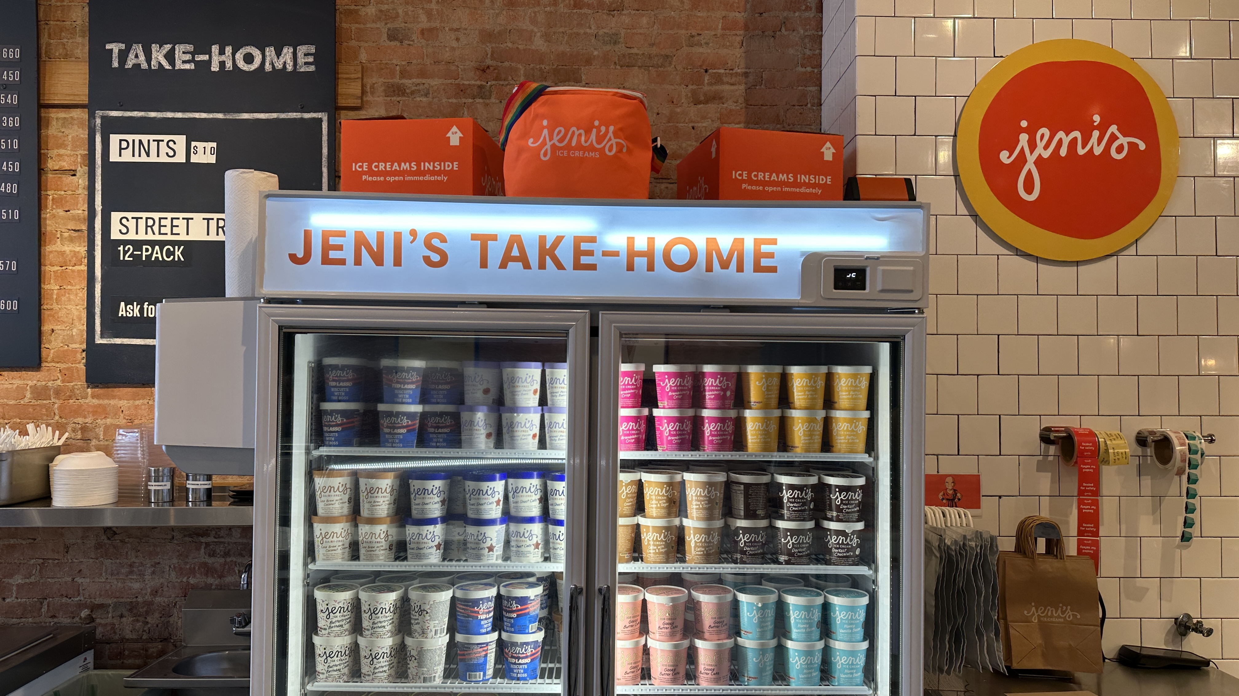 Jeni's Splendid Ice Creams including Ted Lasso Biscuits with the Boss in a freezer