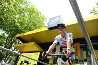 Mathieu van der Poel at the start of stage 10 of the Tour de France in Orleans
