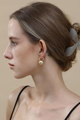 Ascona Gold Hoop Earrings, Gold Ball Drop Dangle Leverback Earrings for Women, Hypoallergenic Lightweight Gold Plated Dainty Earrings Fashion Jewelry(24mm Ball Gold)