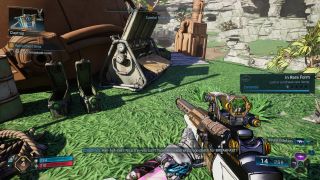 A screenshot for our Borderlands 4 tips, showing the character helping Claptrap set up a safehouse