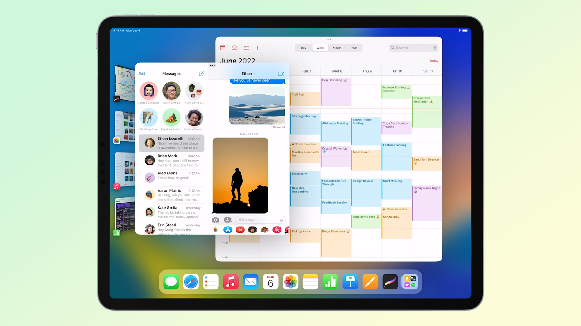 Stage Manager in iPadOS 16 wordt gebruikt op iPad Pro of Air.