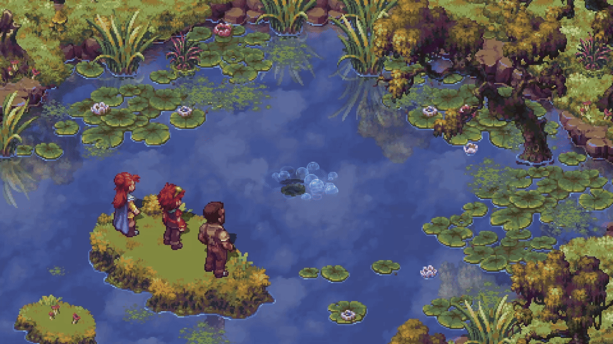 Forge of the Fae; a large frog rises from a swamp in an indie game