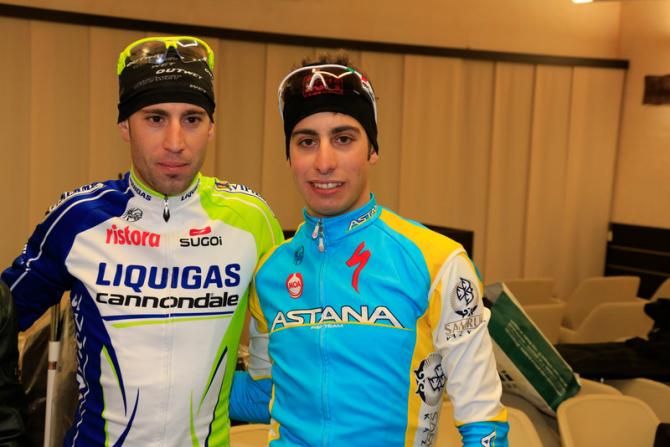 Nibali and neo-pro Fabio Aru at the Astana training camp