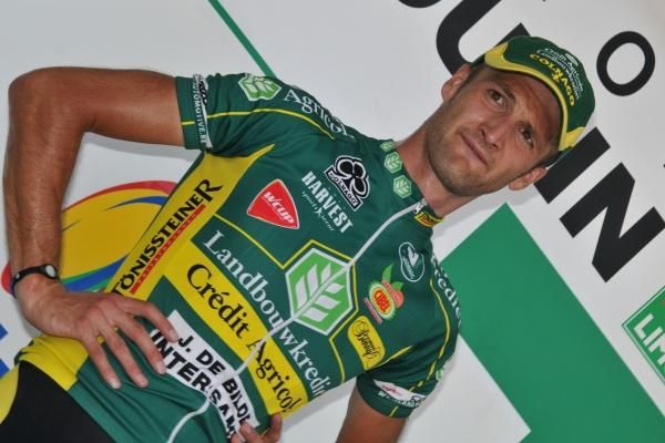 S&eacute;bastien Delfosse (Landbouwkrediet) on the podium to receive the polka-dot jersey.