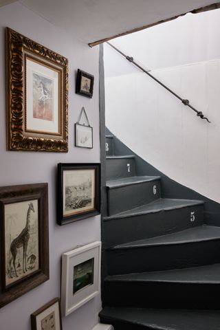 A photo wall on a staircase