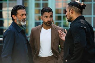 Nish Panesar, Vinny Panesar and Ravi Gulati having a tense conversation